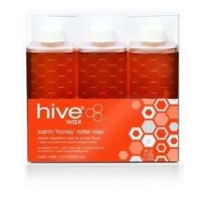 Hive Warm "Honey" Roller Wax Cartridge - 80g (36) An all-purpose original formulation wax in this 3 for 2 pack is great value. Directly inserts into an 80g Hand Held Roller Cartridge Heater or with Multi Pro Cartridge heaters (3 or 6 chamber varieties). Features: Ideal for normal skin and normal/coarse hair. Low operating temperature Paraben-Free Vegan Friendly Cruelty-Free 36 x 80g cartridges How to apply Warm "Honey" Roller Wax with a Roller Cartridge: Wipe over the area to be treated with Pre-Wax Spray Test the Warm "Honey" Roller Wax on your wrist to check the temperature. Test a small patch of the wax on the client and ask them if the temperature is ok. Roll a thin layer of Warm "Honey" Roller Wax onto the treatment area following the hair growth direction. Apply a wax strip Firmly rub over the wax strip once or twice using the palm of your hand. Rip it off very quickly against the growth of the hair. Apply oil and/or soothing lotion and massage in. We have a selection of Before & After Wax products and Waxing Accessories available. Waxing FAQ: Q: Why is the Warm "Honey" Roller Wax too thick? A: Check the wax’s temperature and turn the cartridge heater up as it may be too cool. Q: Why won’t the wax strip come off? A: Is the wax too thick? Did you cleanse the area first? If not there could be dirt or oil on the skin creating a barrier Is the hair too long? – if so trim it Have you held the skin taught enough? Is the skin cold or dry? Q: Why won’t the hair come out? A: Is the hair too long? If so trim it Did you hold the skin taught when you applied the Warm "Honey" Roller Wax and not just when you removed the wax? The hairs may have been too short so remove with tweezers Q:  The skin is very Red. A: Check the temperature of your Warm "Honey" Roller Wax and turn your wax cartridge heater down. Ask the client if this is a normal skin reaction for them. Do not keep waxing over the same area. Q: Why is there spots of blood on the client’s skin? A: Blood spotting is very common with people who shave as the follicles are large and it’s a tiny amount of blood rising to the top. Q: Why has my client got stubble a few days after waxing? A: Sometimes hair can be brittle and may just have broken due to no fault of yours. Did you remove the strip in the wrong direction rather than in line with the body? The strip should be pulled almost flat to the body and not towards the ceiling. Stubble can appear if your client is a regular shaver, and it can take a few waxes before the stubble reduces. Q: The skin has got purple marks on it after the strip is removed A: Was the hair too long? Stretch the skin taut and position the client to maximise skin stretching. Make sure that the Warm "Honey" Roller Wax is applied thinly as thick wax can cause bruising. Don’t keep going over the same area. Q: The skin has lifted or torn A: Apply antiseptic cream.  Tell them to go to the GP if it doesn’t heal.
